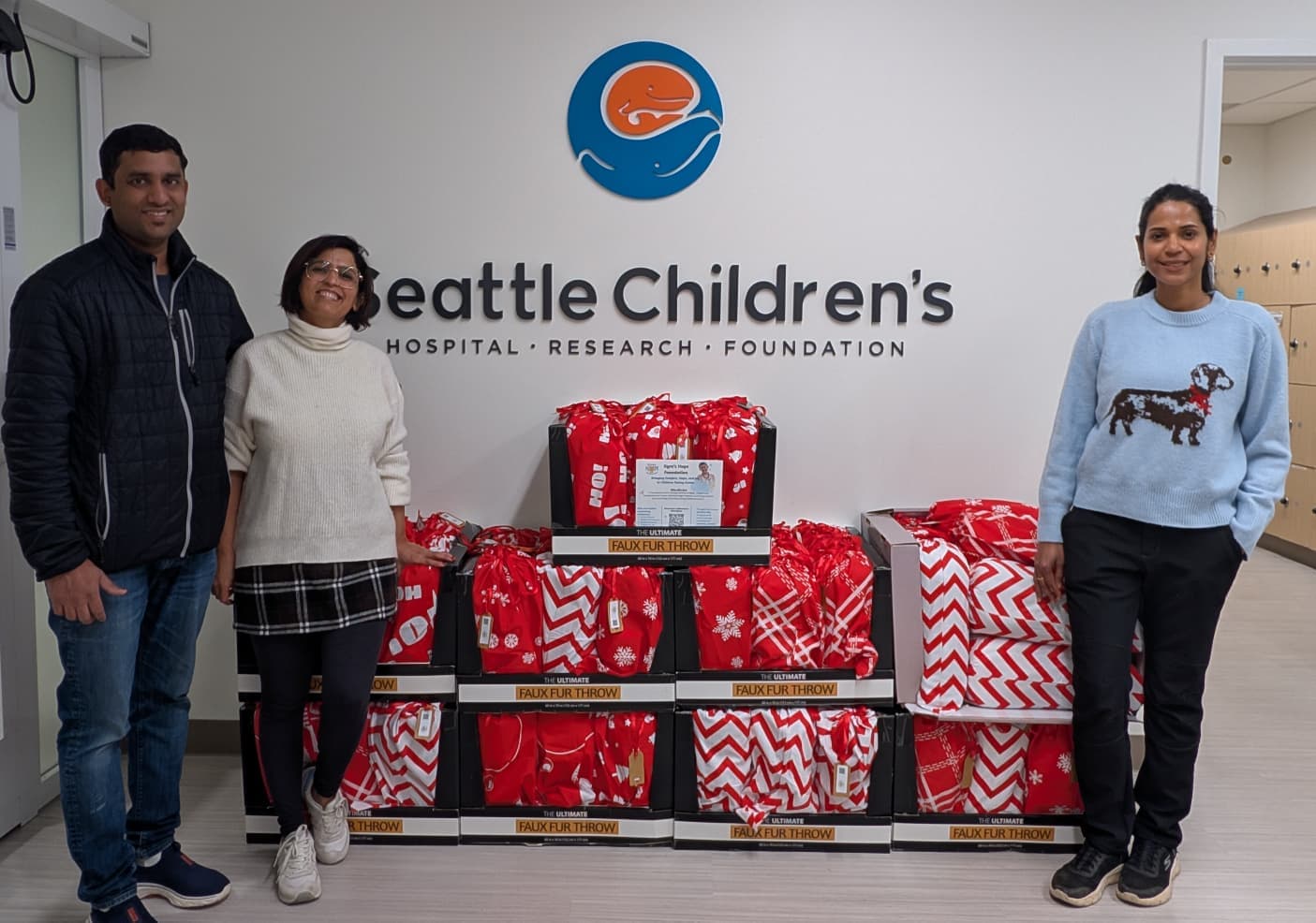 Holiday cards and comfort items arranged on a prep table.